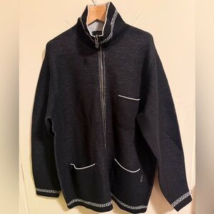 Versace Merino Wool Charcoal Black zip Up Cardigan Sweater Unisex Free Size
